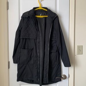 Textured Black Hooded Coat